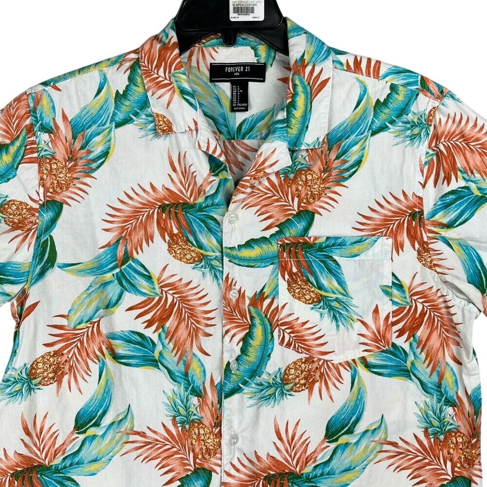 Forever 21 Shirt Mens Large Hawaiian Pineapple Casual Beach Camp Button-Down